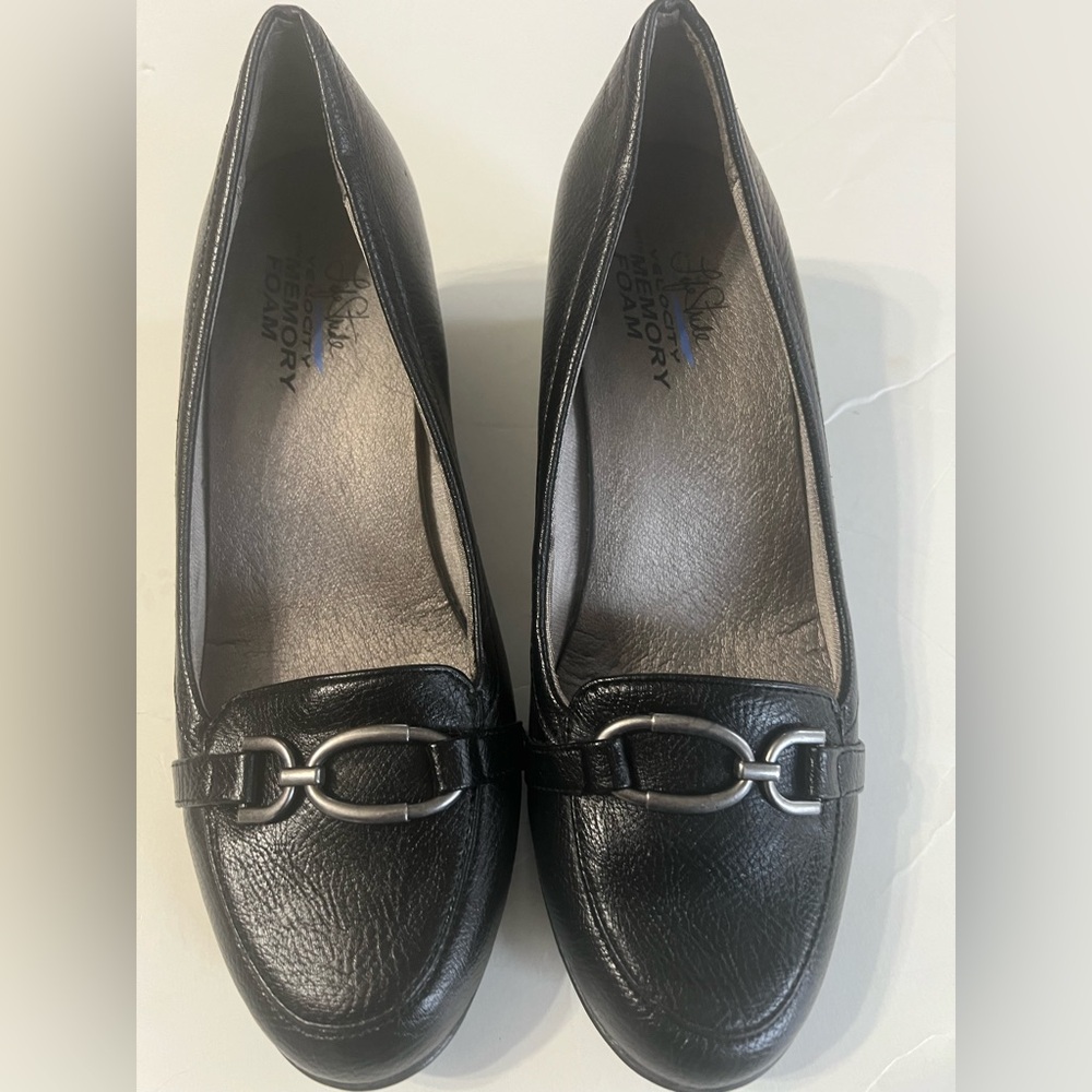 Lifestride Women’s Shoes Black Leather Keaton Slip On Loafers Size 7.5 M